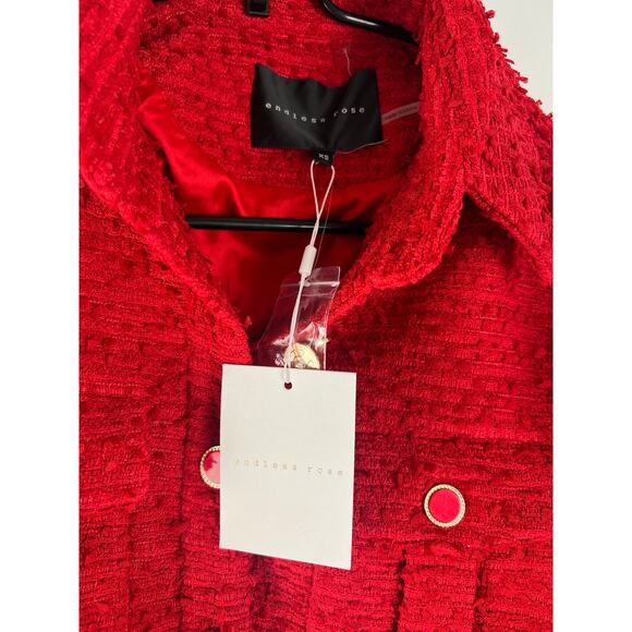 Endless Rose Double Pocket Red Tweed Jacket XS - Picture 5 of 8